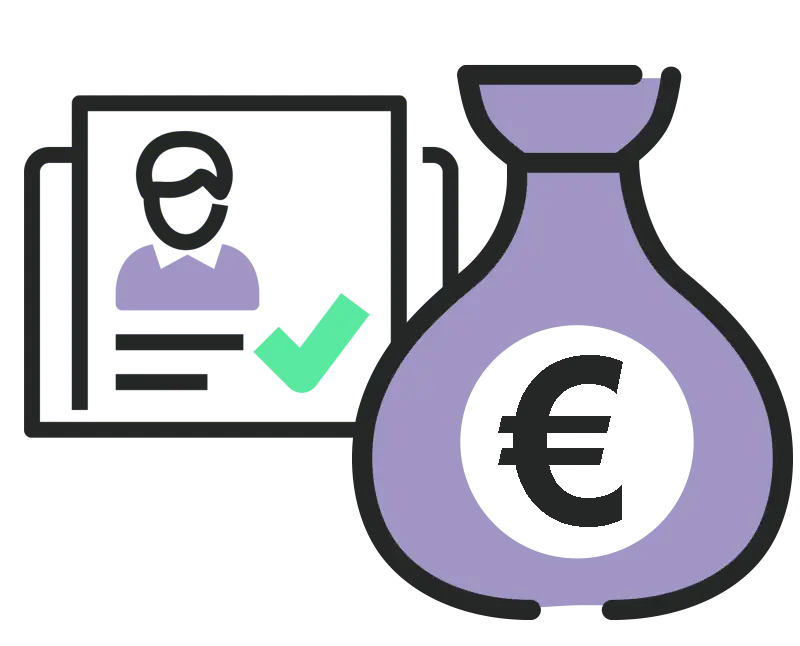 Symbolgrafik zur Kostenübernahme mit Ausweis und Geldbeutel mit Euro-Zeichen.